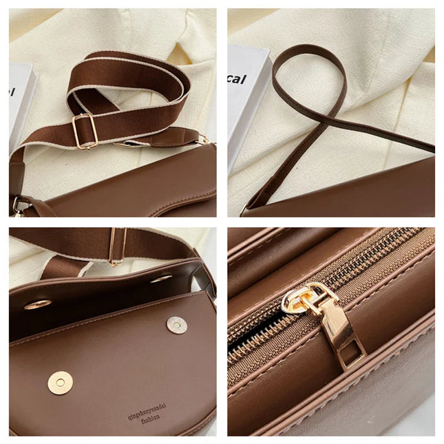 Women's Vintage Solid Color Flap Small Saddle Shoulder & Underarm Bag | Fashion PU Leather Wide Strap Crossbody Bag