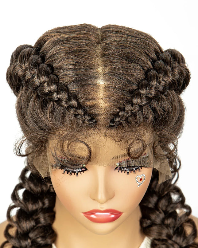 1B/30 Dark Brown Synthetic Lace Frontal Dutch Box Braided Wigs for Black Women Fishtail Braids Wigs with Baby Hair Cornrow Wigs Caethelstore.com