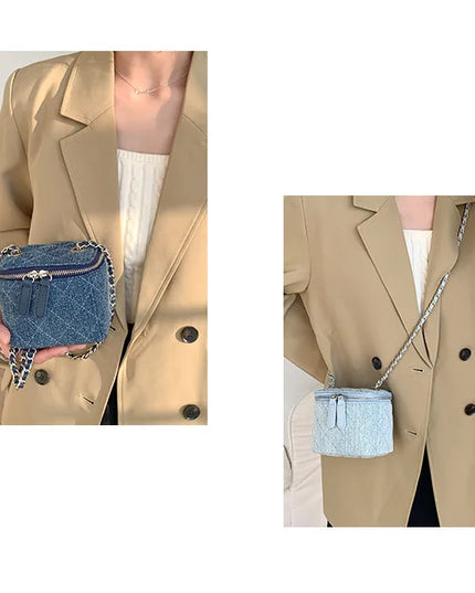 Mini denim crossbody bags for women, Lingge chains shoulder bag, fashion box bag, denim purses