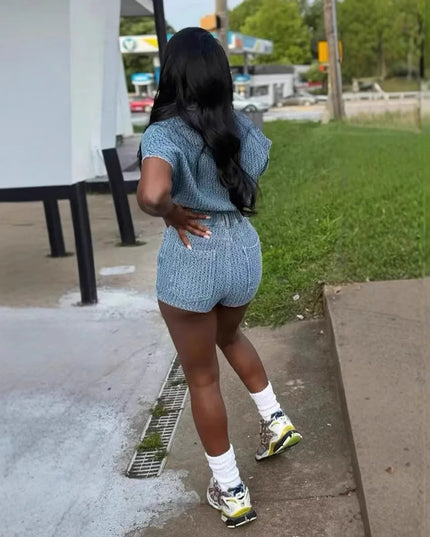 Denim Two-Piece Shorts Set