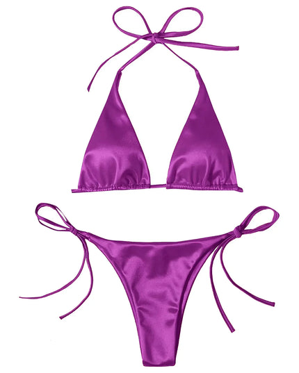 ShimmerWave: Luxe Satin Brazilian Bikini Set