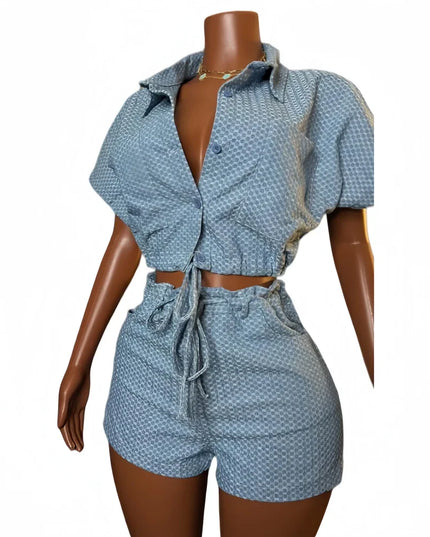 Denim Two-Piece Shorts Set