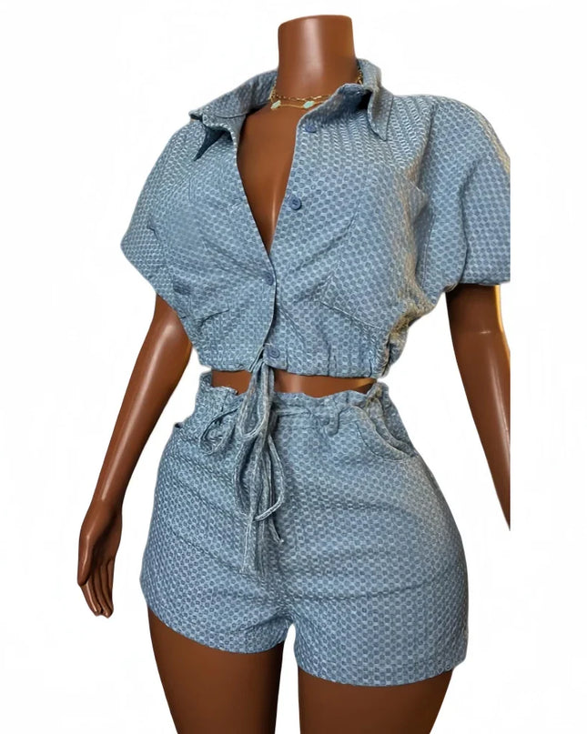 Denim Two-Piece Shorts Set
