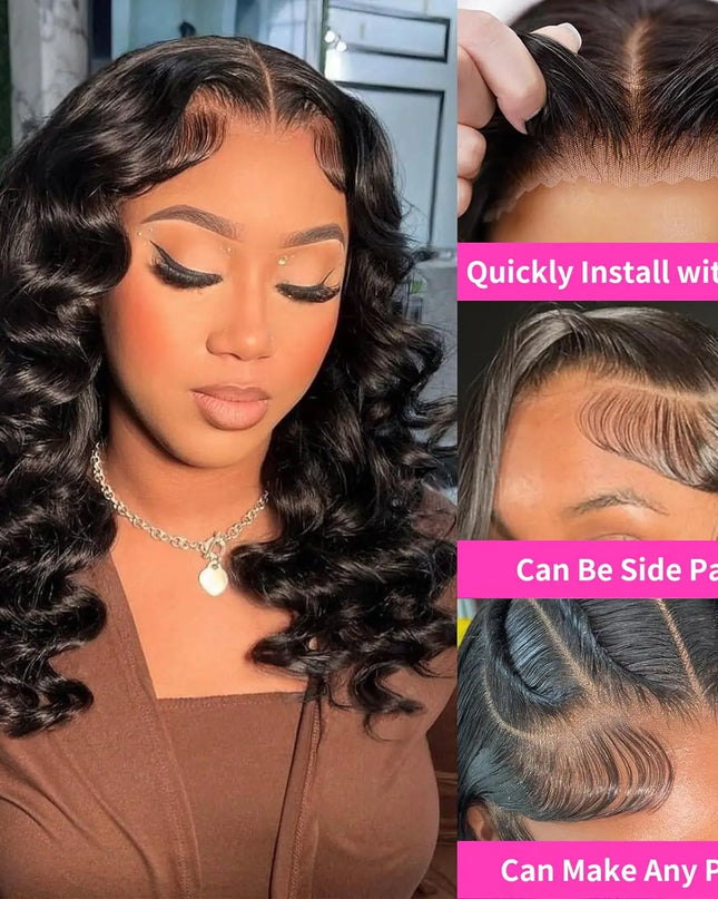 13x4 Lace Frontal Wig Human Hair Short Bob Wig Body Wave 4x4 HD Lace Front Closure Wig Brazilian Virgin Hair Natural Black Color Caethelstore.com