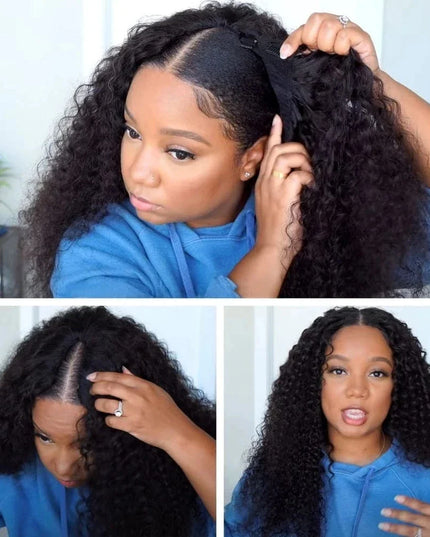 250% V Part Wig Human Hair No Leave Out Upgrade U Part Machine Made Deep Wave Curly Human Hair Wigs For Women 100% High Density