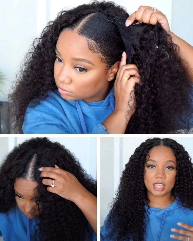 250% V Part Wig Human Hair No Leave Out Upgrade U Part Machine Made Deep Wave Curly Human Hair Wigs For Women 100% High Density