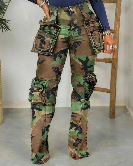 Leopard Print Cargo Pocket Straight-leg Pants