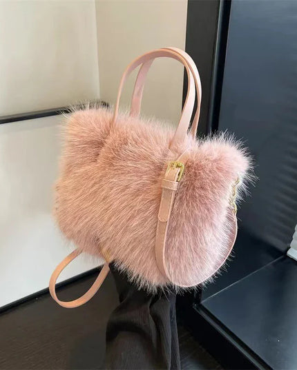 Faux Fur Tote Bag Women's | Bucket Plush Luxury Design Ladies Handbags & Soft Winter Crossbody Shoulder Bags (Bolsa Feminina)