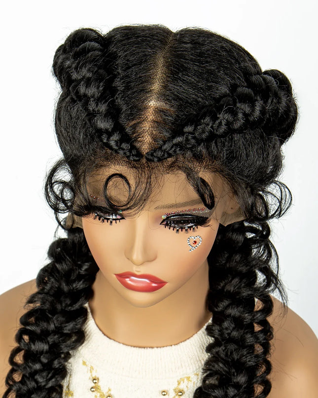 1B/30 Dark Brown Synthetic Lace Frontal Dutch Box Braided Wigs for Black Women Fishtail Braids Wigs with Baby Hair Cornrow Wigs Caethelstore.com