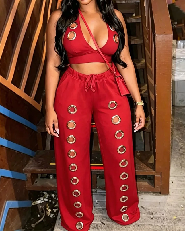Hole Loose Pants Two-Piece Set