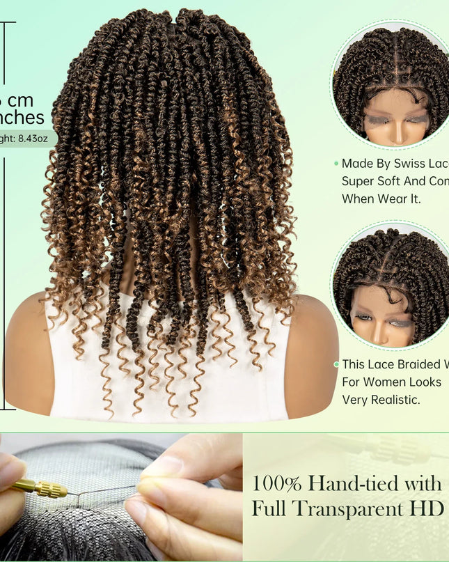 14Inch Full Lace Braided Wigs Synthetic Lace Frontal Twisted Braids Wigs with Baby Hair Knotless Box Braids Wig for Black Women Caethelstore.com