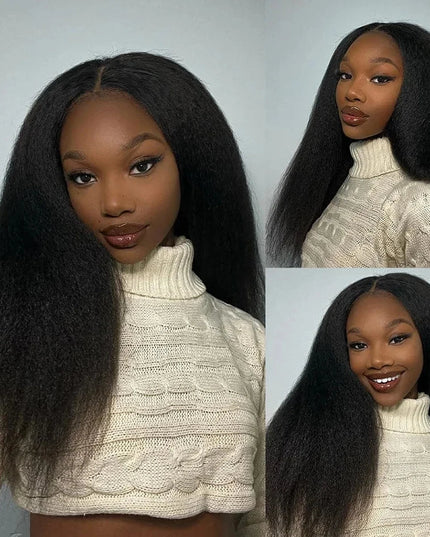 13x6 Kinky Straight Full Lace Front Wig Human Hair Yaki Straight Lace Frontal Wig Brazilian Guleless Wig Pre Plucked For Women