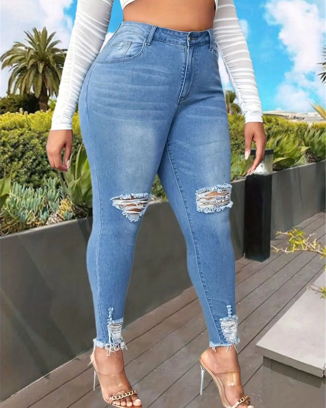 Plus Size Women's Fashion Ripped Jeans