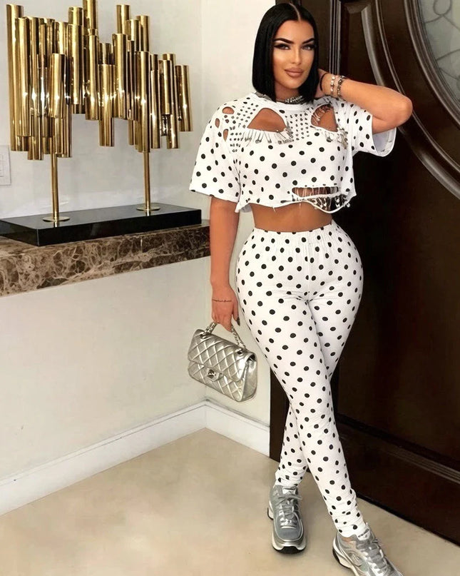 Polka Dot Two-Piece Pants Set