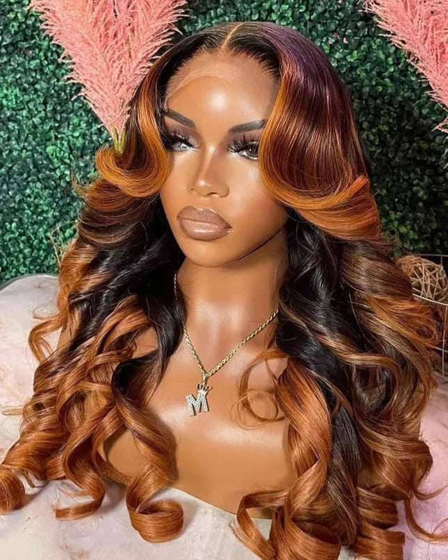 4x4 Lace Closure Wig Ombre Ginger Brown Colored Pre-Plucked 13x6 HD Transparent Lace Frontal Wig Wave Human Hair Orange Ginger