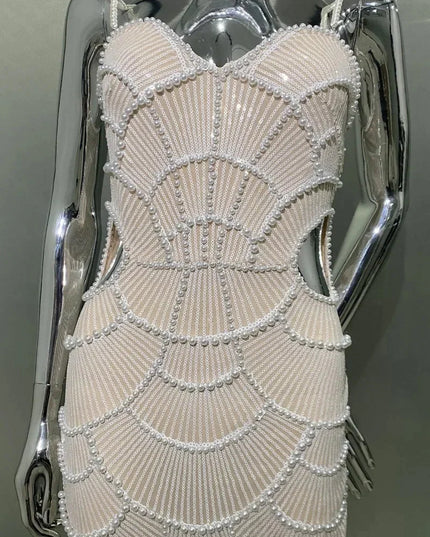 STOCK New Arrival Shining Sequins Beading Hollow Out Spaghetti Strap Long Dress Woman Birthday Party Dress Sweet Dateing Outfit