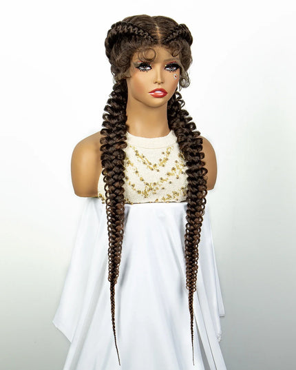 1B/30 Dark Brown Synthetic Lace Frontal Dutch Box Braided Wigs for Black Women Fishtail Braids Wigs with Baby Hair Cornrow Wigs Caethelstore.com