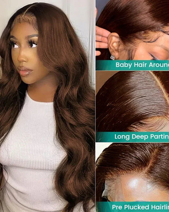 HD 13x4 Chocolate Brown Lace Front Human Hair Wigs For Women Body Wave Transparent 360 Full Lace Frontal Wigs On Clearance Sale