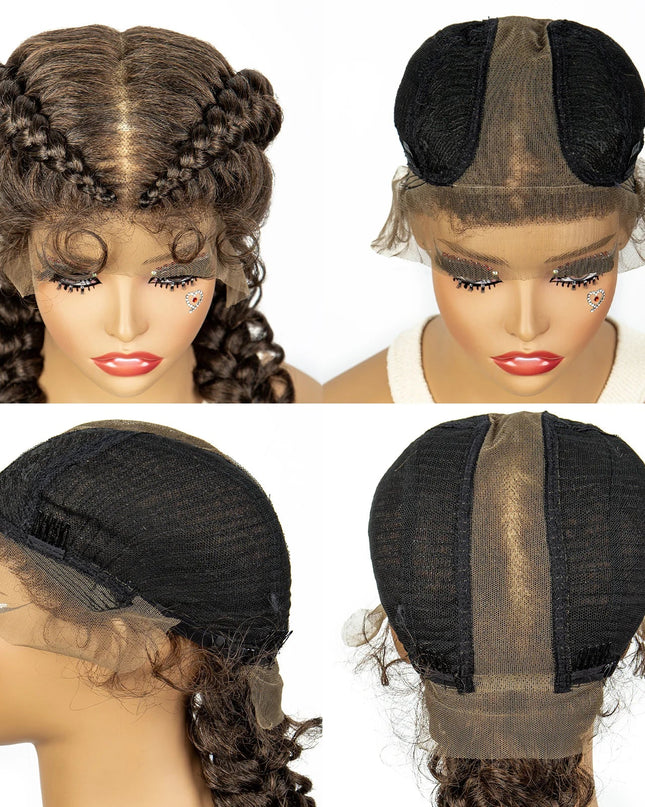 1B/30 Dark Brown Synthetic Lace Frontal Dutch Box Braided Wigs for Black Women Fishtail Braids Wigs with Baby Hair Cornrow Wigs Caethelstore.com