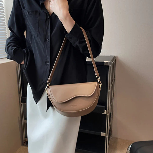 Saddle Bag: Women's Vintage Leather Shoulder Bag, Crossbody, Underarm Bag - Solid Color Fashion Accessory