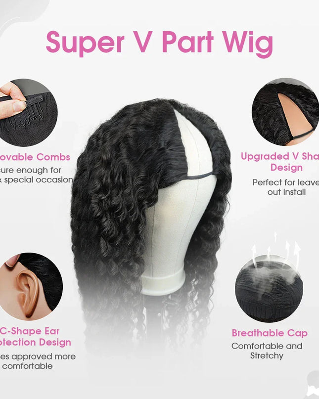 250% V Part Wig Human Hair No Leave Out Upgrade U Part Machine Made Deep Wave Curly Human Hair Wigs For Women 100% High Density