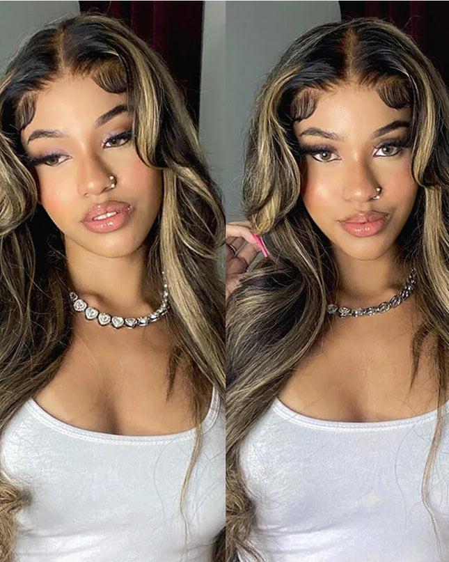 Arabella Hair Body Wave 13x6 Lace Frontal Human Hair Wigs Highlight Brown Color Glueless Wigs 6x5 Lace Closure 100% Human Hair