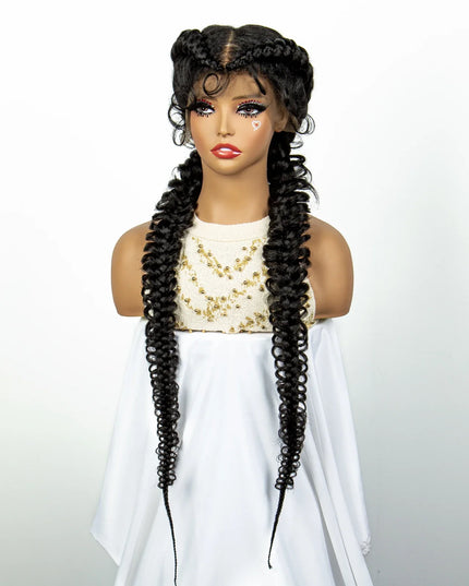 1B/30 Dark Brown Synthetic Lace Frontal Dutch Box Braided Wigs for Black Women Fishtail Braids Wigs with Baby Hair Cornrow Wigs Caethelstore.com