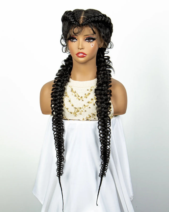 1B/30 Dark Brown Synthetic Lace Frontal Dutch Box Braided Wigs for Black Women Fishtail Braids Wigs with Baby Hair Cornrow Wigs Caethelstore.com
