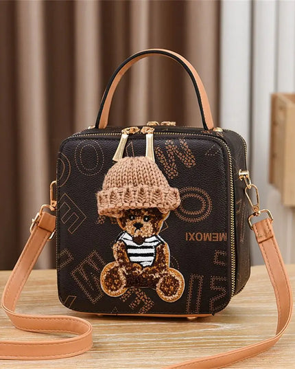 PU Leather Shoulder Bags | Fashion Simple Cute Cartoon Bear Crossbody Bag & Messenger Bag (Women's Small Square Handbags)