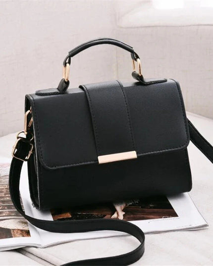 Black PU Leather Shoulder Bag: Women's Crossbody Handbag with Top Handle, Flap Design