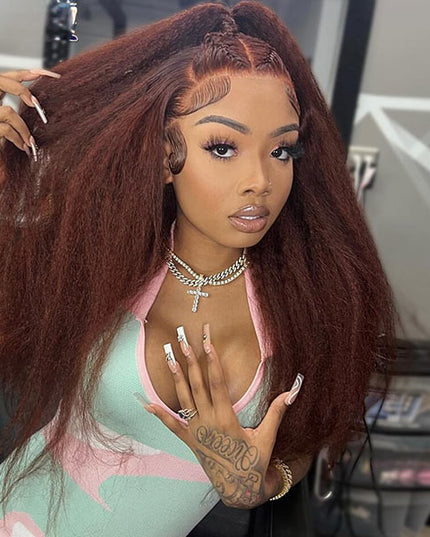 [Save $100] Junoda Fall Color Kinky Straight Pre Cut Lace Wig Reddish Brown Wear & Go Wig junoda