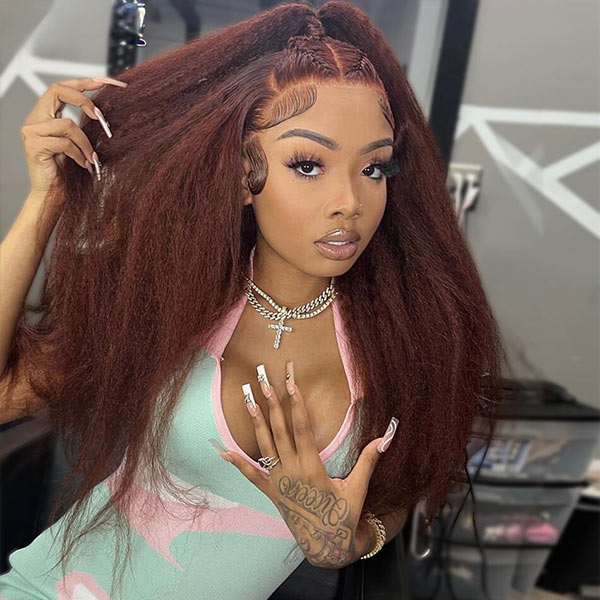 [Save $100] Junoda Fall Color Kinky Straight Pre Cut Lace Wig Reddish Brown Wear & Go Wig junoda