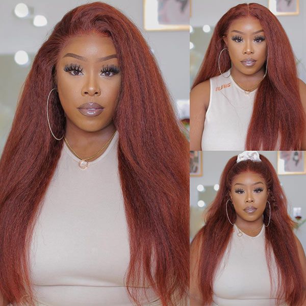 [Save $100] Junoda Fall Color Kinky Straight Pre Cut Lace Wig Reddish Brown Wear & Go Wig junoda