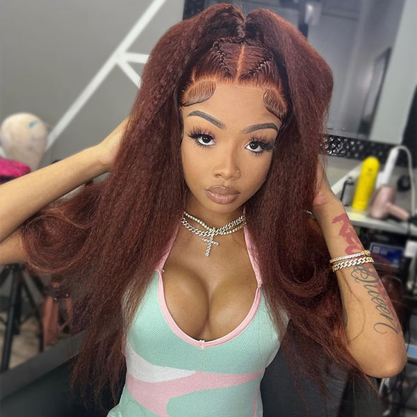 [Save $100] Junoda Fall Color Kinky Straight Pre Cut Lace Wig Reddish Brown Wear & Go Wig junoda