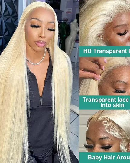 13x4 13x6 HD Transparent Full Frontal Lace 613 Blonde Colored Straight Human Hair Wigs Lace Front Wigs For Women 34 Inches Caethelstore.com