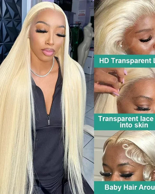 13x4 13x6 HD Transparent Full Frontal Lace 613 Blonde Colored Straight Human Hair Wigs Lace Front Wigs For Women 34 Inches Caethelstore.com