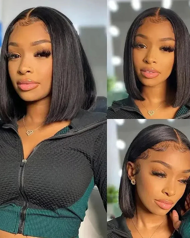Straight Lace Bob Wig Yellow 13x4 Lace Front Human Hair Wig For Women Transparent Short Bob Wig Pixie Cut Brazilian 220% Density