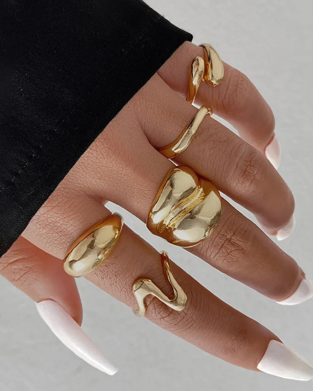 15Pcs/Set Exaggerated Metal Irregular Lines Water Droplet Smooth Rings for Women Men Punk Retro Boho Fashion Jewelry Gift Caethelstore.com