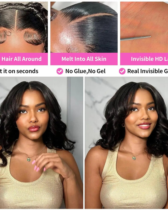 13x4 Lace Frontal Wig Human Hair Short Bob Wig Body Wave 4x4 HD Lace Front Closure Wig Brazilian Virgin Hair Natural Black Color Caethelstore.com