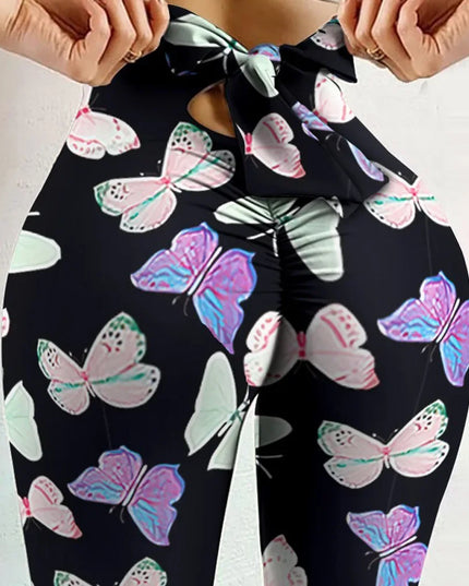 High Waist Sexy Butterfly Printed Leggings Bowknot Yoga Pants Bow Bandage Tights Women Butt Lift Exercise Fitness Yoga Leggings Urban Fashion Icon