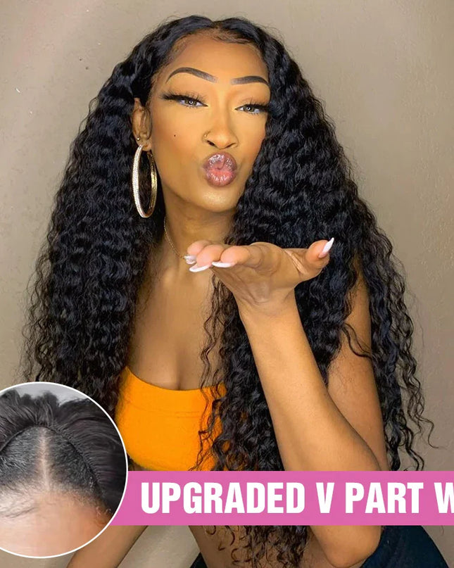 250% V Part Wig Human Hair No Leave Out Upgrade U Part Machine Made Deep Wave Curly Human Hair Wigs For Women 100% High Density