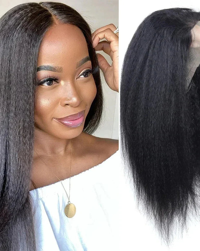 13x6 Kinky Straight Full Lace Front Wig Human Hair Yaki Straight Lace Frontal Wig Brazilian Guleless Wig Pre Plucked For Women