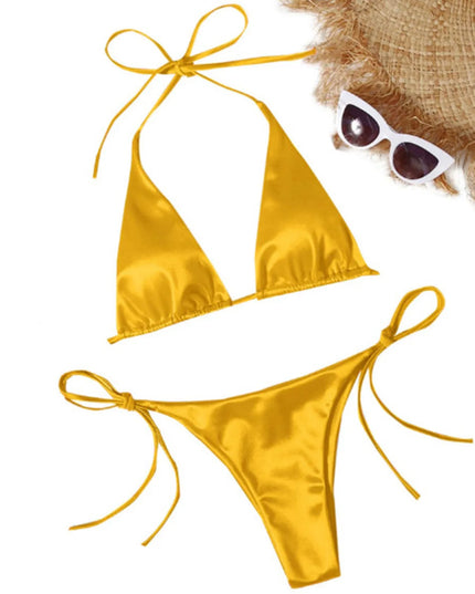 ShimmerWave: Luxe Satin Brazilian Bikini Set