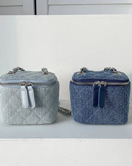 Mini denim crossbody bags for women, Lingge quilted chain shoulder bags