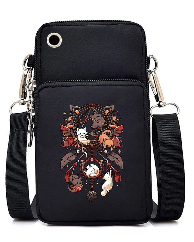 Women's Handbags Black Explosive Coffee Cat Messenger Bags | Female Cartoon Shoulder Bag Purse (Fashion Mobile Phone Crossbody Bags)