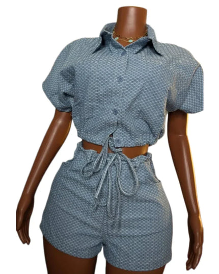 Denim Two-Piece Shorts Set