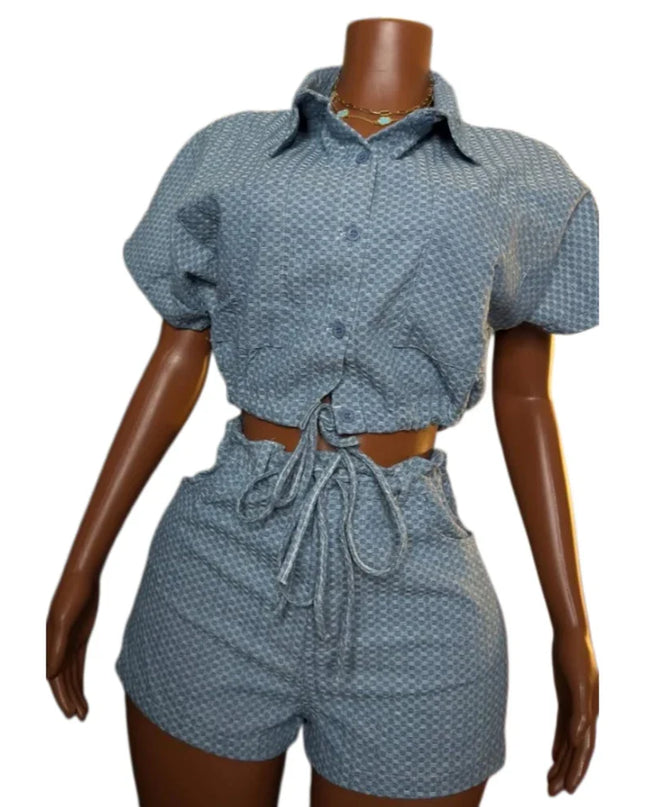Denim Two-Piece Shorts Set