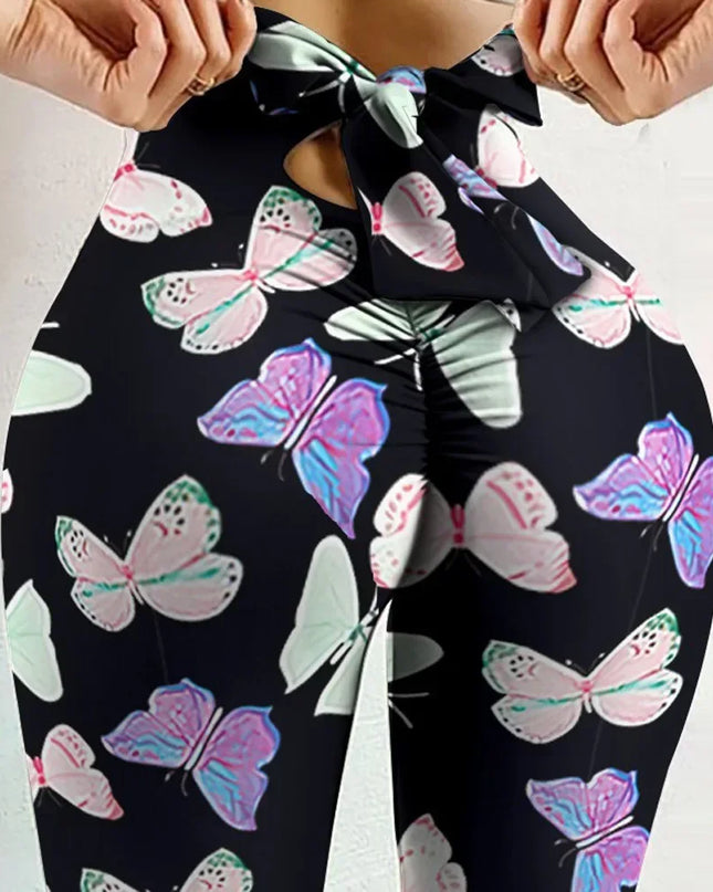 High Waist Sexy Butterfly Printed Leggings Bowknot Yoga Pants Bow Bandage Tights Women Butt Lift Exercise Fitness Yoga Leggings Urban Fashion Icon