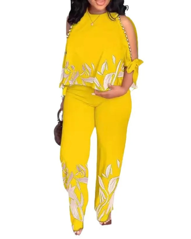 New Women Two Piece Set Plus Size Fashion Short Sleeve