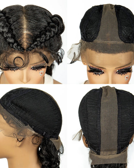 1B/30 Dark Brown Synthetic Lace Frontal Dutch Box Braided Wigs for Black Women Fishtail Braids Wigs with Baby Hair Cornrow Wigs Caethelstore.com